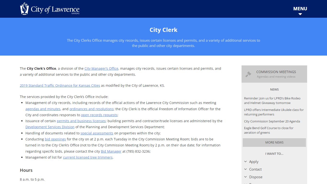 City Clerk - City of Lawrence, Kansas